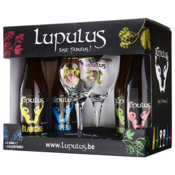 Lupulus Giftpack 4 flessen + 2 glazen