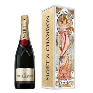 Moët & Chandon Imperial Brut Champagne blik Alphonse Mucha (roze jurk)