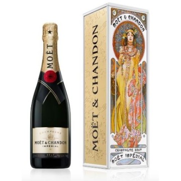 Moët & Chandon Imperial Brut Champagne blik Alphonse Mucha (gele jurk)