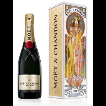 Moët & Chandon Imperial Brut Champagne blik Alphonse Mucha (gele jurk)