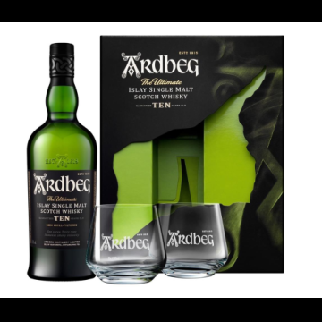 Arbeg 10 Years old Islay single malt whisky geschenk + 2 glazen