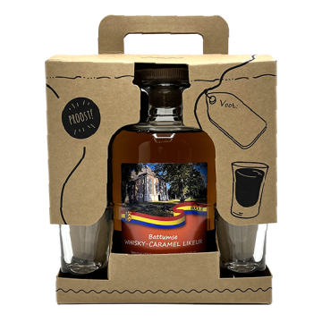 Battumse Whisky-Caramel Likeur Geschenkverpakking met 2 Shotglaasjes