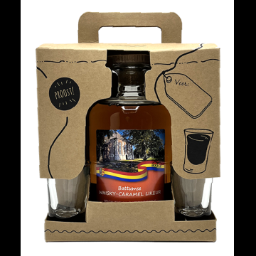 Battumse Whisky-Caramel Likeur Geschenkverpakking met 2 Shotglaasjes