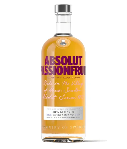 Fles Absolut Passionfruit, wodka, op voorraad bij slijterij t Bockje in Bathmen