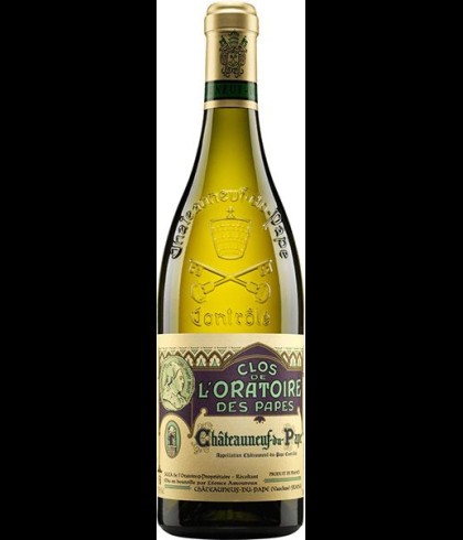 Fles L'Oratoire Chateauneuf du Pape Blanc, wijn, op voorraad bij slijterij t Bockje in Bathmen