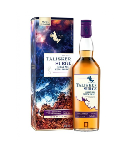 Fles Talisker Surge, single malt whisky van het eiland Skye, op voorraad bij slijterij t Bockje in Bathmen