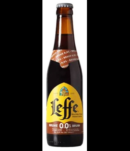 Flesje Leffe Bruin 0.0 alcoholvrij abdijbier van 33 centiliter, op voorraad bij slijterij t Bockje in Bathmen