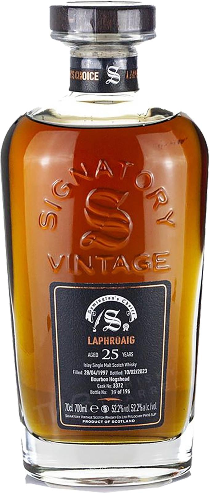 Fles Signatory Vintage Laphroaig 25Y, enkel vat gebotteld door Signatory Vintage, op voorraad bij slijterij t Bockje in Bathmen