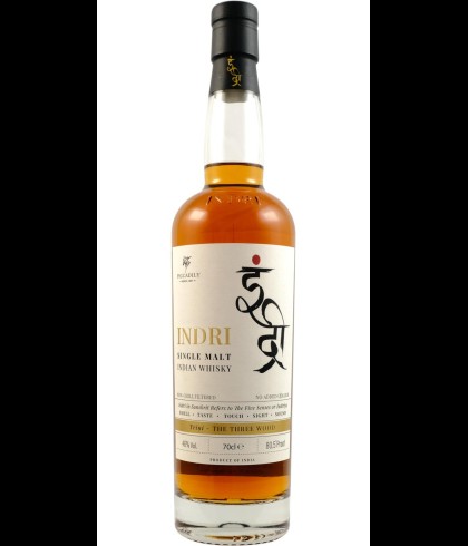 Fles Indiase single malt van Indri, op voorraad bij slijterij t Bockje in Bathmen