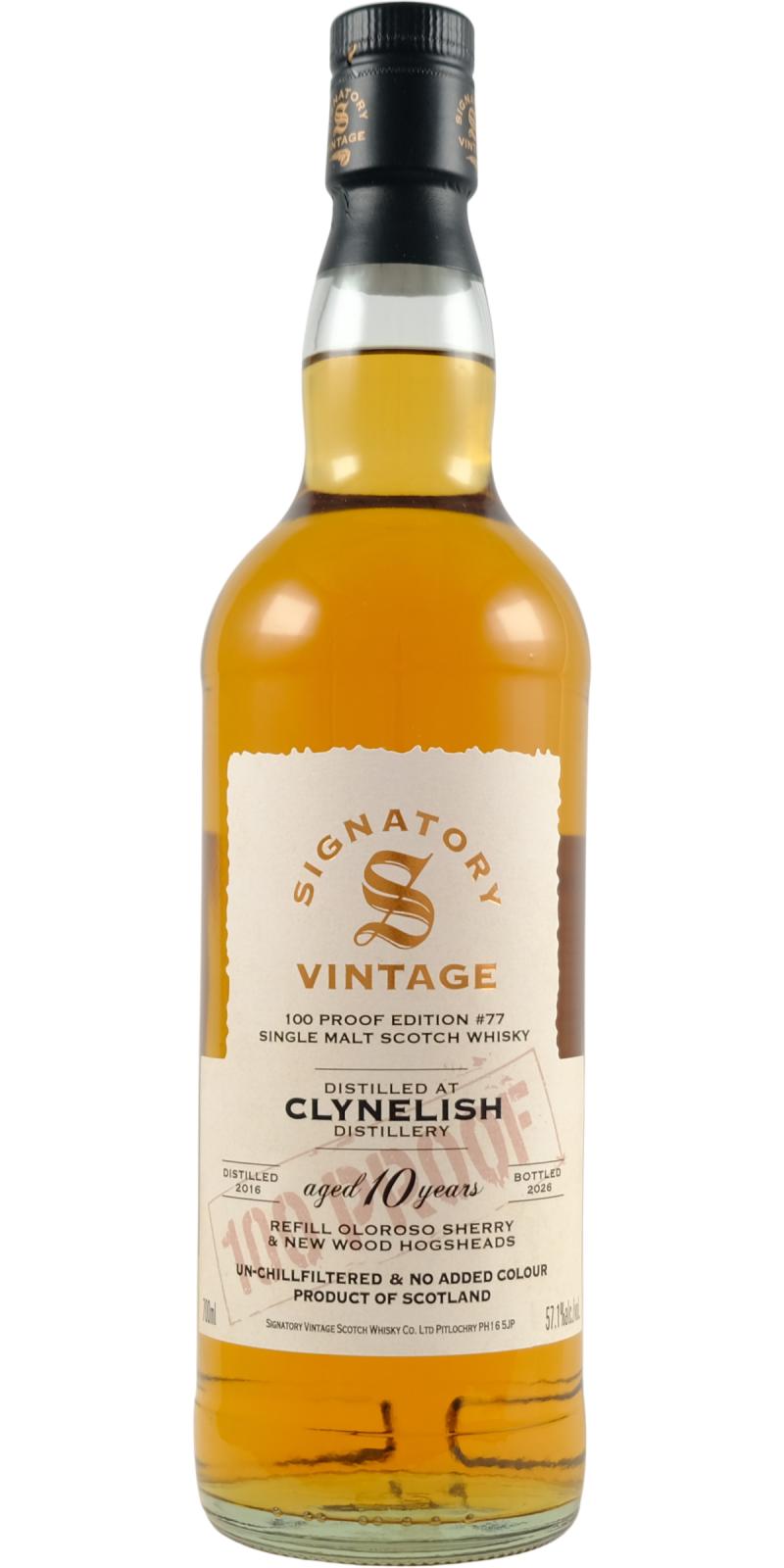 Fles Signatory Vintage Clynelish 10 Years Old 2016 100 Proof #77, enkel vat gebotteld door Signatory Vintage, op voorraad bij slijterij t Bockje in Bathmen