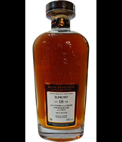 Fles Signatory Cask Strength Collection Glenlivet 18 Years Old #901016, enkel vat gebotteld door Signatory Vintage, op voorraad bij slijterij t Bockje in Bathmen