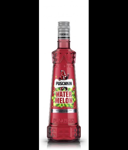 Fles Puschkin Watermelon, wodka, bij slijterij t Bockje in Bathmen