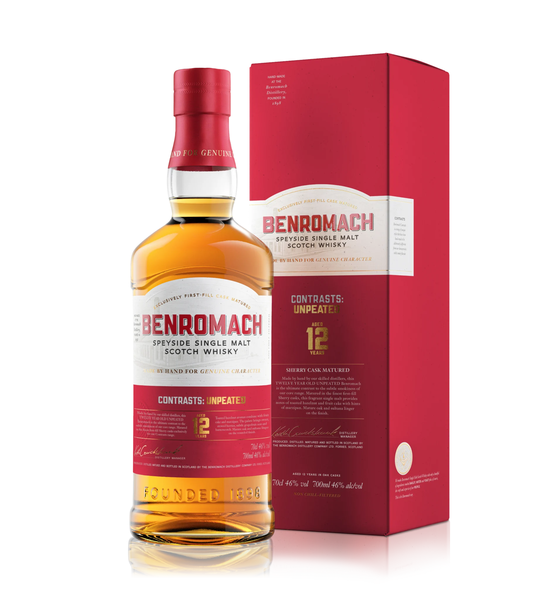 Fles Benromach 12Y Unpeated Sherry Cask, single malt whisky, op voorraad bij slijterij t Bockje in Bathmen
