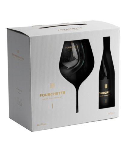 Geschenk Fourchette Geschenkverpakking 4x30CL met 1 Glas, bij slijterij ’t Bockje in Bathmen