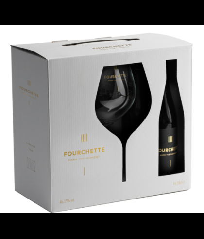 Geschenk Fourchette Geschenkverpakking 4x30CL met 1 Glas, bij slijterij ’t Bockje in Bathmen