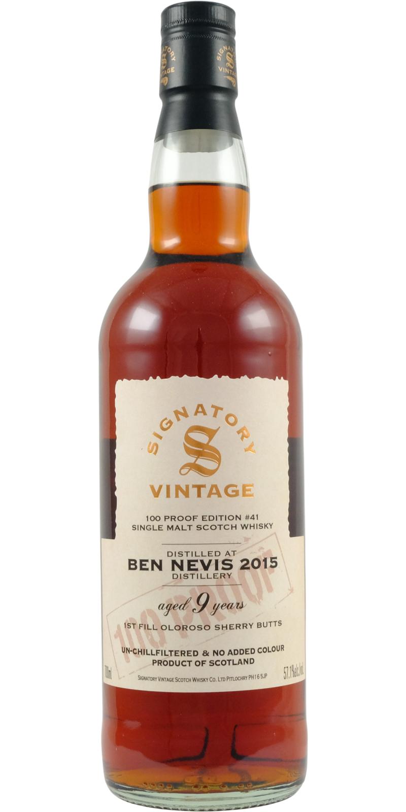 Fles Signatory Ben Nevis 9 Years Old 2015 100 Proof #41, single malt whisky, op voorraad bij slijterij t Bockje in Bathmen