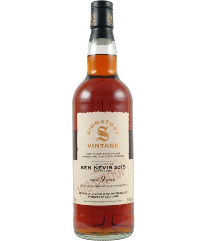 Fles Signatory Ben Nevis 9 Years Old 2015 100 Proof #41, single malt whisky, op voorraad bij slijterij t Bockje in Bathmen