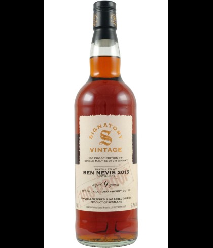 Fles Signatory Ben Nevis 9 Years Old 2015 100 Proof #41, single malt whisky, op voorraad bij slijterij t Bockje in Bathmen