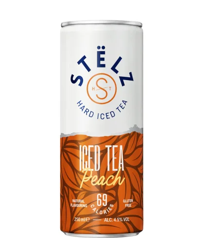 Pre-mix Stëlz Hard Seltzer Iced Tea Peach van Stëlz, bij slijterij ’t Bockje in Bathmen