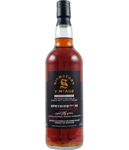 Fles Signatory Speyside 16 (GL) 16 Years Old 100 Proof Edition Oloroso, enkel vat gebotteld door Signatory Vintage, op voorraad bij slijterij t Bockje in Bathmen