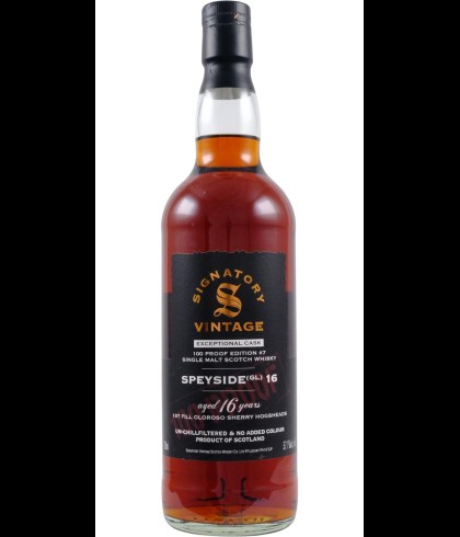 Fles Signatory Speyside 16 (GL) 16 Years Old 100 Proof Edition Oloroso, enkel vat gebotteld door Signatory Vintage, op voorraad bij slijterij t Bockje in Bathmen