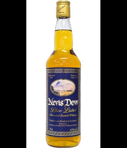 Fles Nevis Dew Blue Label, single malt whisky, op voorraad bij slijterij t Bockje in Bathmen