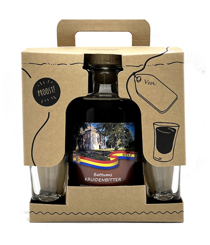 Geschenk Battums Kruidenbitter Geschenkverpakking met 2 Shotglaasjes, bij slijterij ’t Bockje in Bathmen