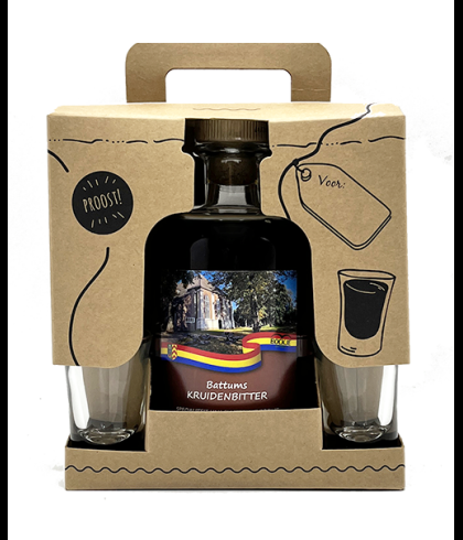 Geschenk Battums Kruidenbitter Geschenkverpakking met 2 Shotglaasjes, bij slijterij ’t Bockje in Bathmen