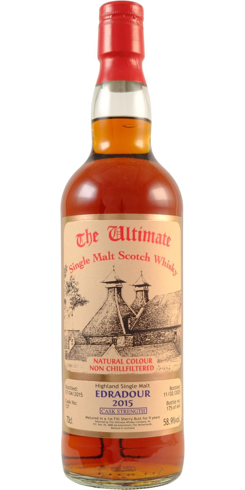 Fles The Ultimate Edradour Cask Strength 9 Years Old 2015, enkel vat gebotteld door The Ultimate uit Amersfoort, op voorraad bij slijterij t Bockje in Bathmen