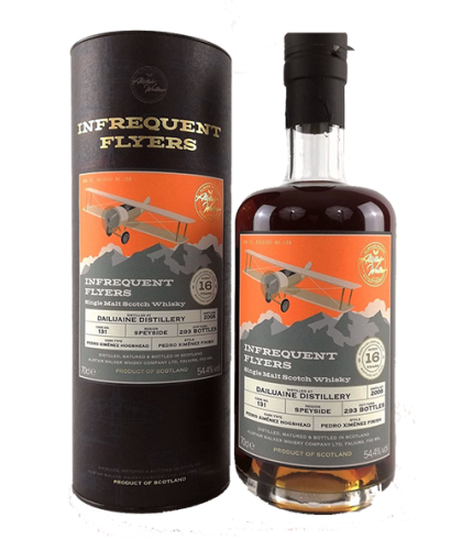Fles Infrequent Flyers Dailuaine 16 Years Old 2008, single malt whisky, op voorraad bij slijterij t Bockje in Bathmen