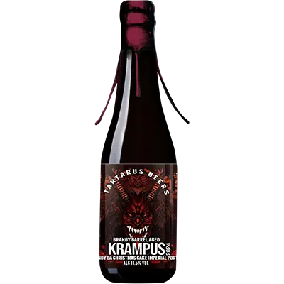Fles Tartarus Krampus Brandy Barrel Aged Christmas Cake Imperial Porter, bier van Tartarus, op voorraad bij slijterij t Bockje in Bathmen