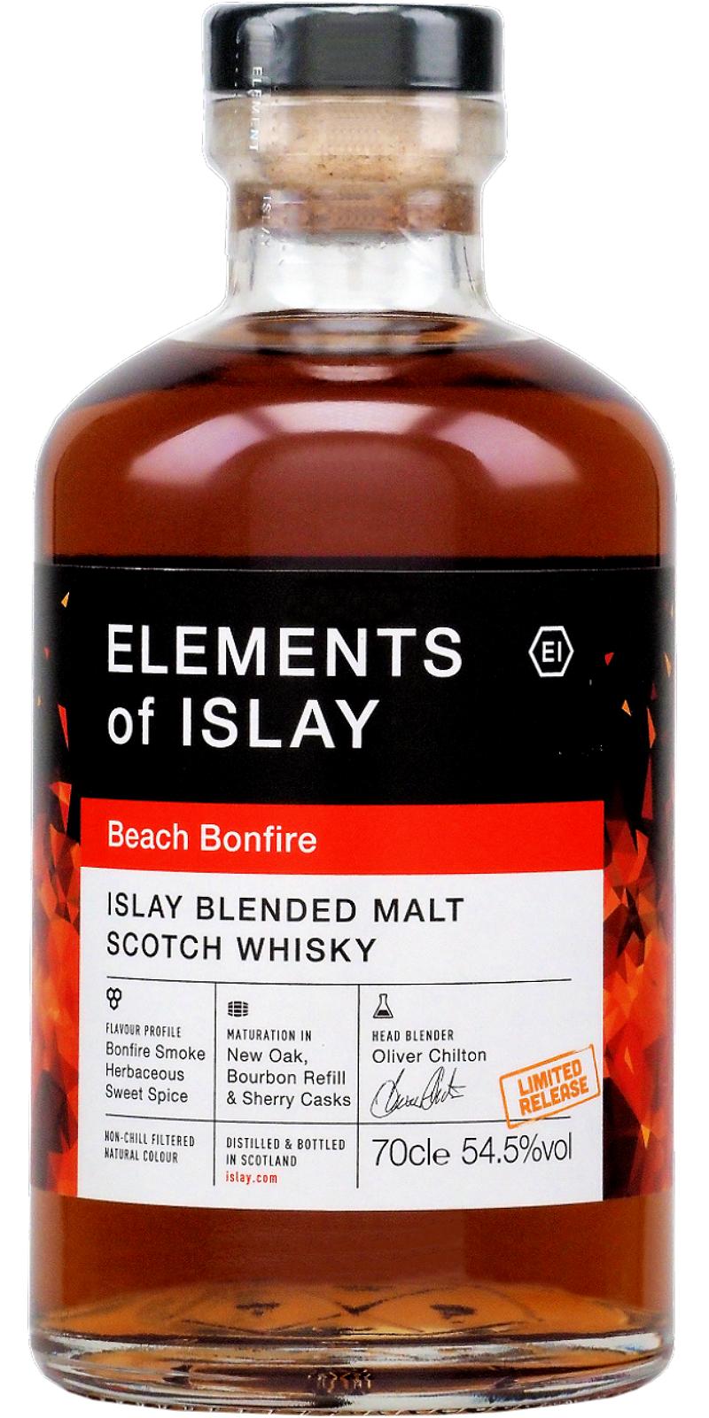 Fles Elements of Islay Beach Bonfire 2023, single malt whisky, op voorraad bij slijterij t Bockje in Bathmen