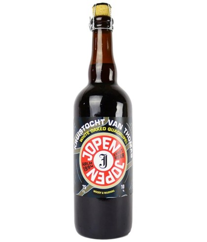 Fles Jopen Kruistocht van Thomas White Oaked Quadrupel, bier van Jopen, bij slijterij t Bockje in Bathmen