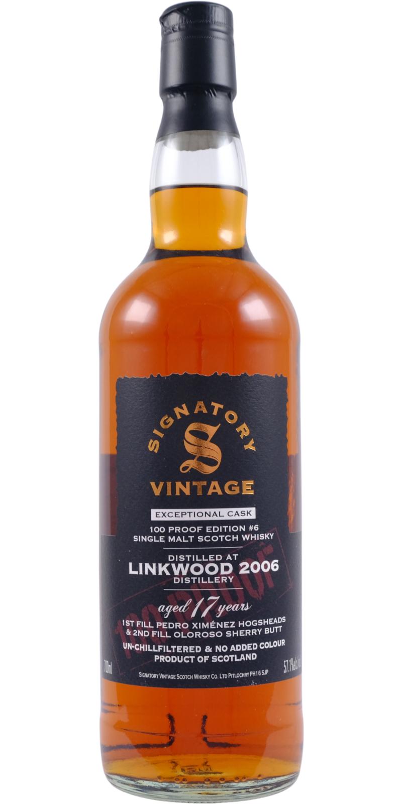 Fles Signatory Vintage Linkwood 2006 - 100 Proof, enkel vat gebotteld door Signatory Vintage, op voorraad bij slijterij t Bockje in Bathmen