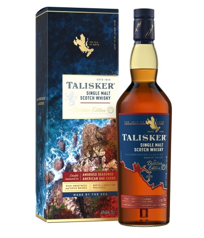 Fles Talisker Distillers Edition, single malt whisky van het eiland Skye, op voorraad bij slijterij t Bockje in Bathmen