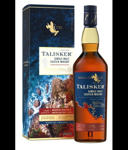 Fles Talisker Distillers Edition, single malt whisky van het eiland Skye, op voorraad bij slijterij t Bockje in Bathmen