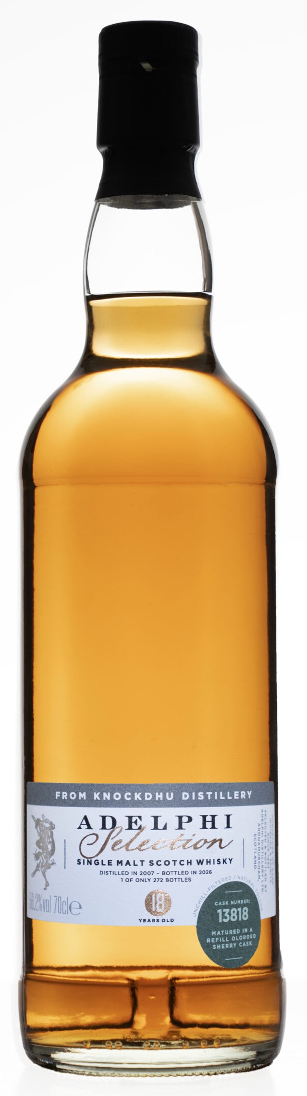 Fles Knockdhu 18 Years Old 2007, single malt whisky, op voorraad bij slijterij t Bockje in Bathmen