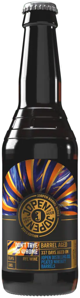 Fles Jopen Barrel Aged Don’t TRye This @Home BA Rye Wine Peated Whisky, bier van Jopen, op voorraad bij slijterij ’t Bockje in Bathmen