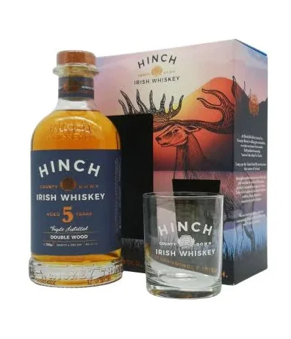 Fles Hinch 5 Years Old Double Wood giftpack, single malt whisky, op voorraad bij slijterij t Bockje in Bathmen