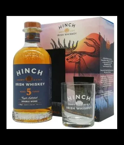 Fles Hinch 5 Years Old Double Wood giftpack, single malt whisky, op voorraad bij slijterij t Bockje in Bathmen