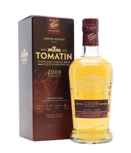 Fles Tomatin 2008 Cognac Cask, Highland single malt whisky, op voorraad bij slijterij ’t Bockje in Bathmen
