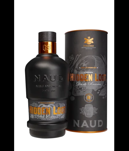 Fles Naud Hidden Loot Dark Reserve Premium Spiced Rum, rum, op voorraad bij slijterij t Bockje in Bathmen