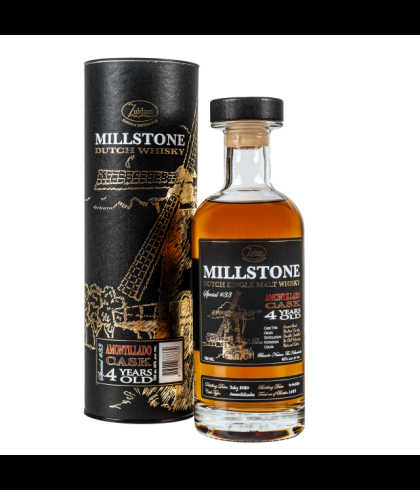 Fles Millstone Amontillado Cask 2020 4 Years Old Special #33, Nederlandse whisky van Zuidam Distillers, op voorraad bij slijterij t Bockje in Bathmen