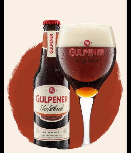 Fles Gulpener Herfstbock, bier van Gulpener, bij slijterij t Bockje in Bathmen