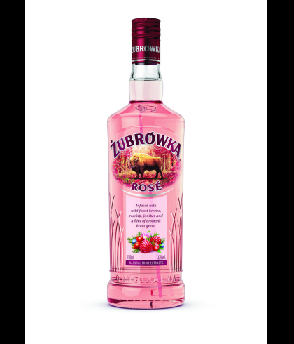 Fles Zubrowka Ros&eacute; Vodka, wodka, op voorraad bij slijterij t Bockje in Bathmen