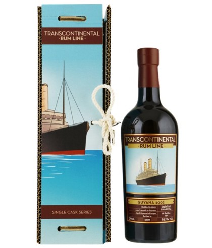 Fles Transcontinental Rum Guyana 2002, rum, op voorraad bij slijterij t Bockje in Bathmen