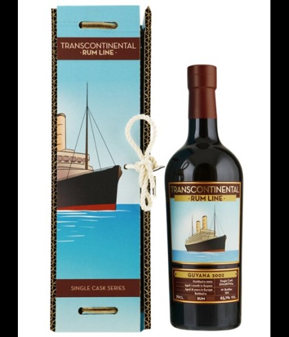 Fles Transcontinental Rum Guyana 2002, rum, op voorraad bij slijterij t Bockje in Bathmen