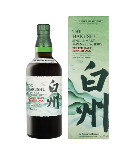 Fles Hakushu Kogei Collection Peated Malt Spanish Oak, single malt whisky, op voorraad bij slijterij t Bockje in Bathmen