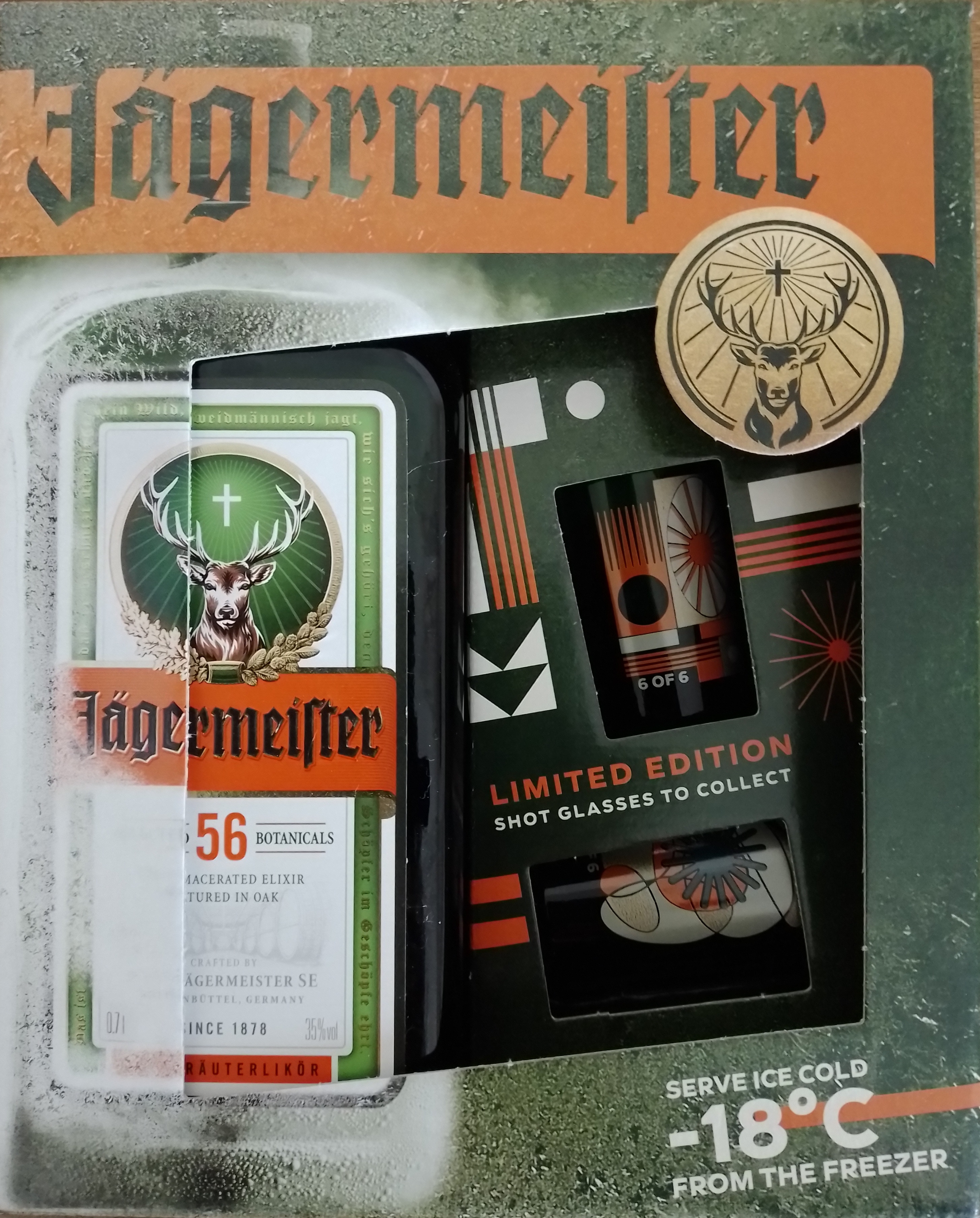 Bitter Jägermeister 70cl GVP met 2 shotglazen Limited Edition van Jägermeister, bij slijterij ’t Bockje in Bathmen