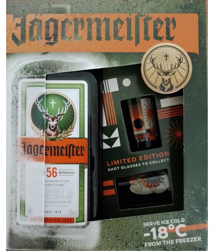 Geschenk Jägermeister 70cl GVP met 2 shotglazen Limited Edition, bij slijterij ’t Bockje in Bathmen